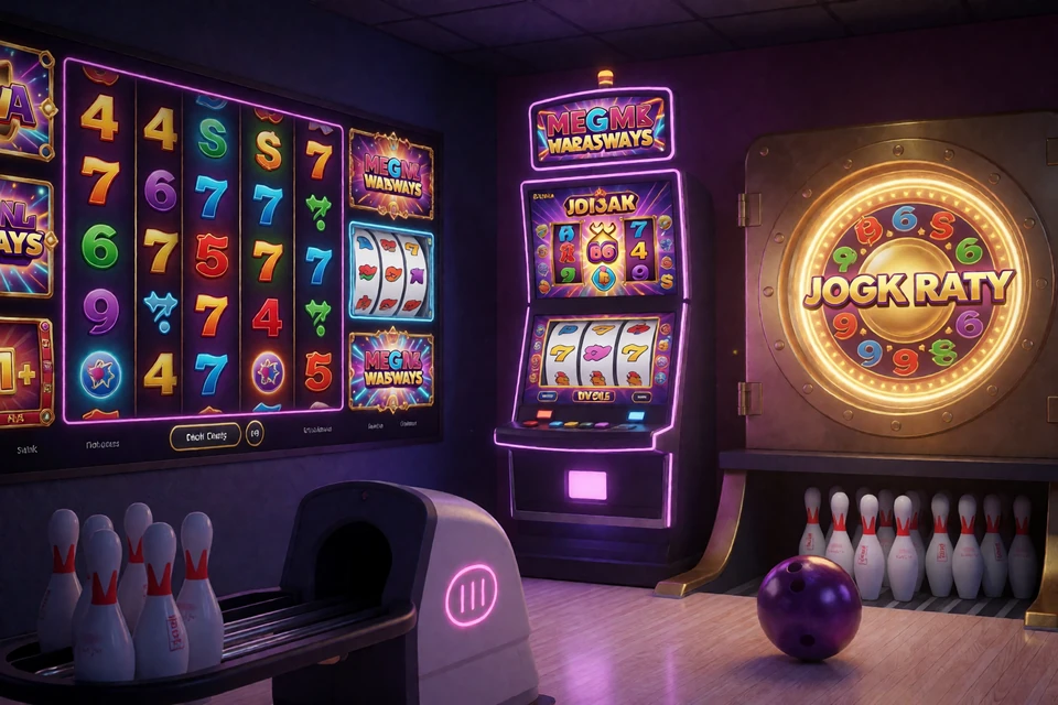 Neon-Katalog mit Slot-, Megaways- und Jackpot-Gruppen in der DudeSpin Spieleauswahl